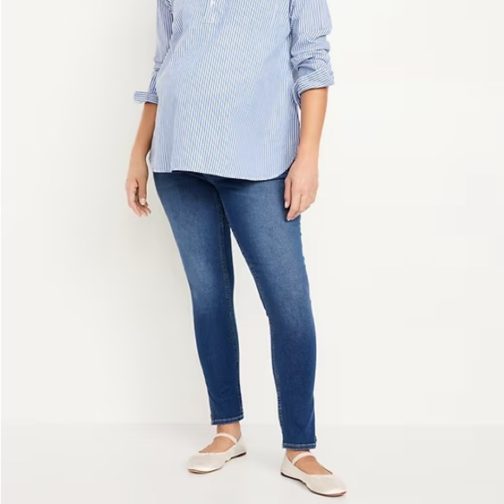 Maternity Rollover-Panel Side-Slit 360° Stretch Skinny Jeans